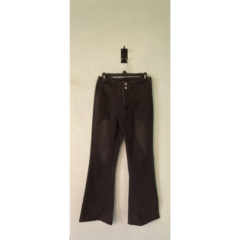 Flare Jeans Womens 10 Black (27x31.5) Stretch Wide Leg Y2K Mid Rise Two Toned